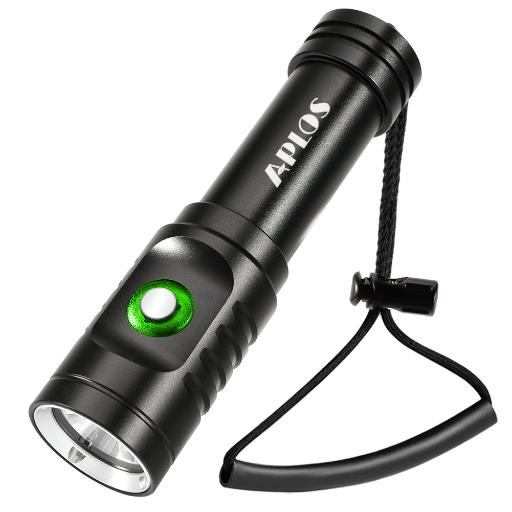 APLOS AP01 1050 Lumen Diving Flashlight, XM-L2 5000k LED, IPX8 Waterproof to 100m/328ft, Includes 18650 Batteries and Charger for Scuba Diving