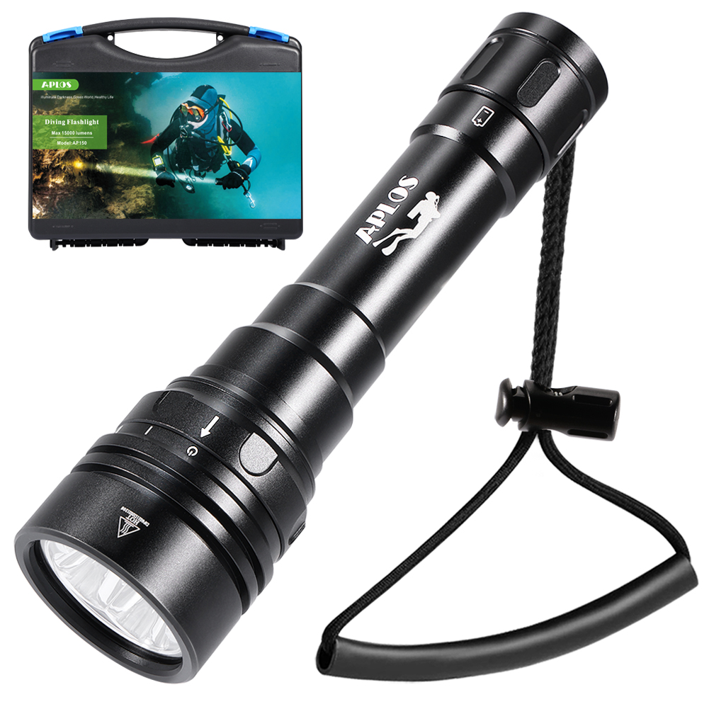 APLOS AP150 15000 Lumen Dive Torch, Underwater to 150m, Scuba Diving Torch with 2×26650 Batteries and Type-C Charger, High Power Waterproof Light